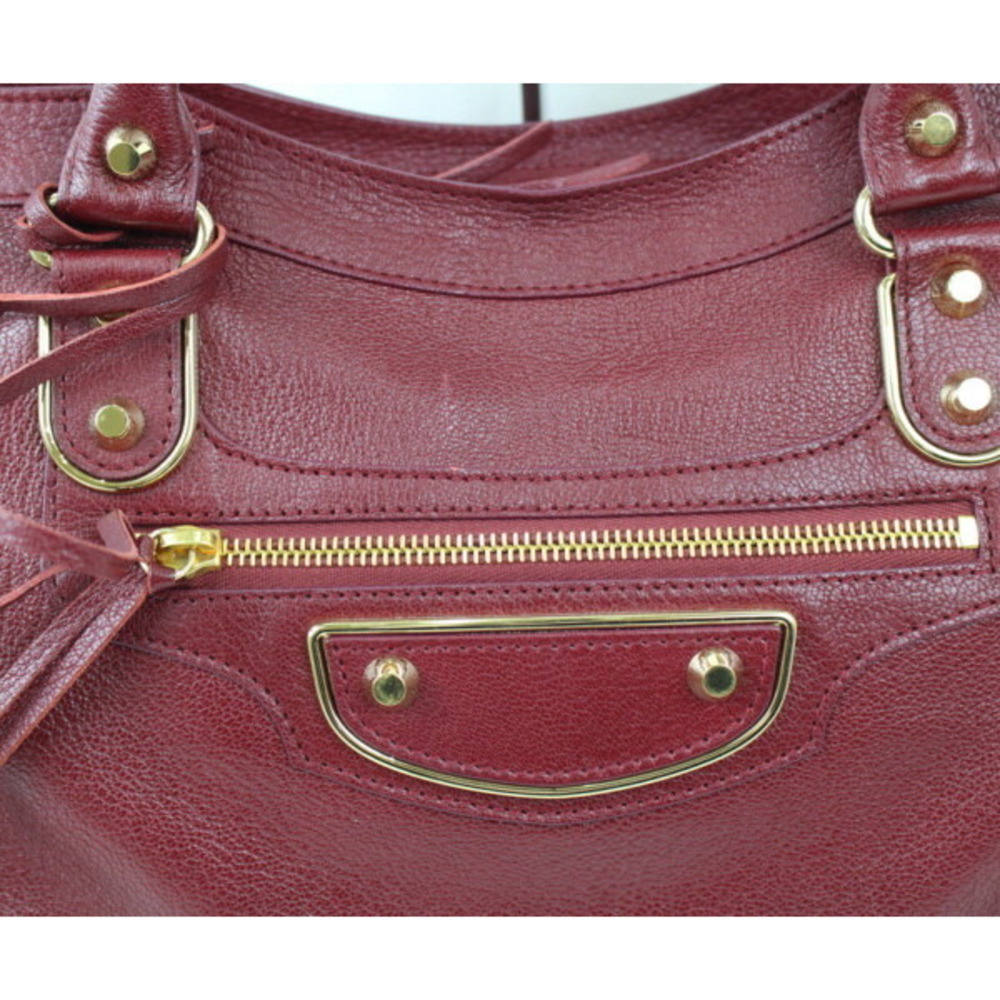 Balenciaga Leather City Metallic Handbag Classic Purple Bordeaux